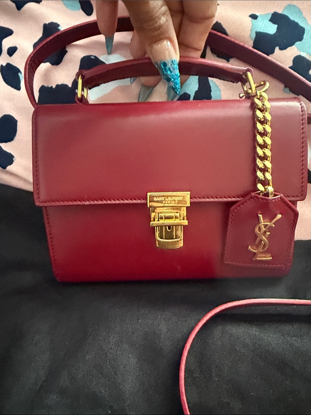 Saint Laurent mini  Burgundy Leather Crossbody Bag with Gold Hardware - Picture 2 of 10